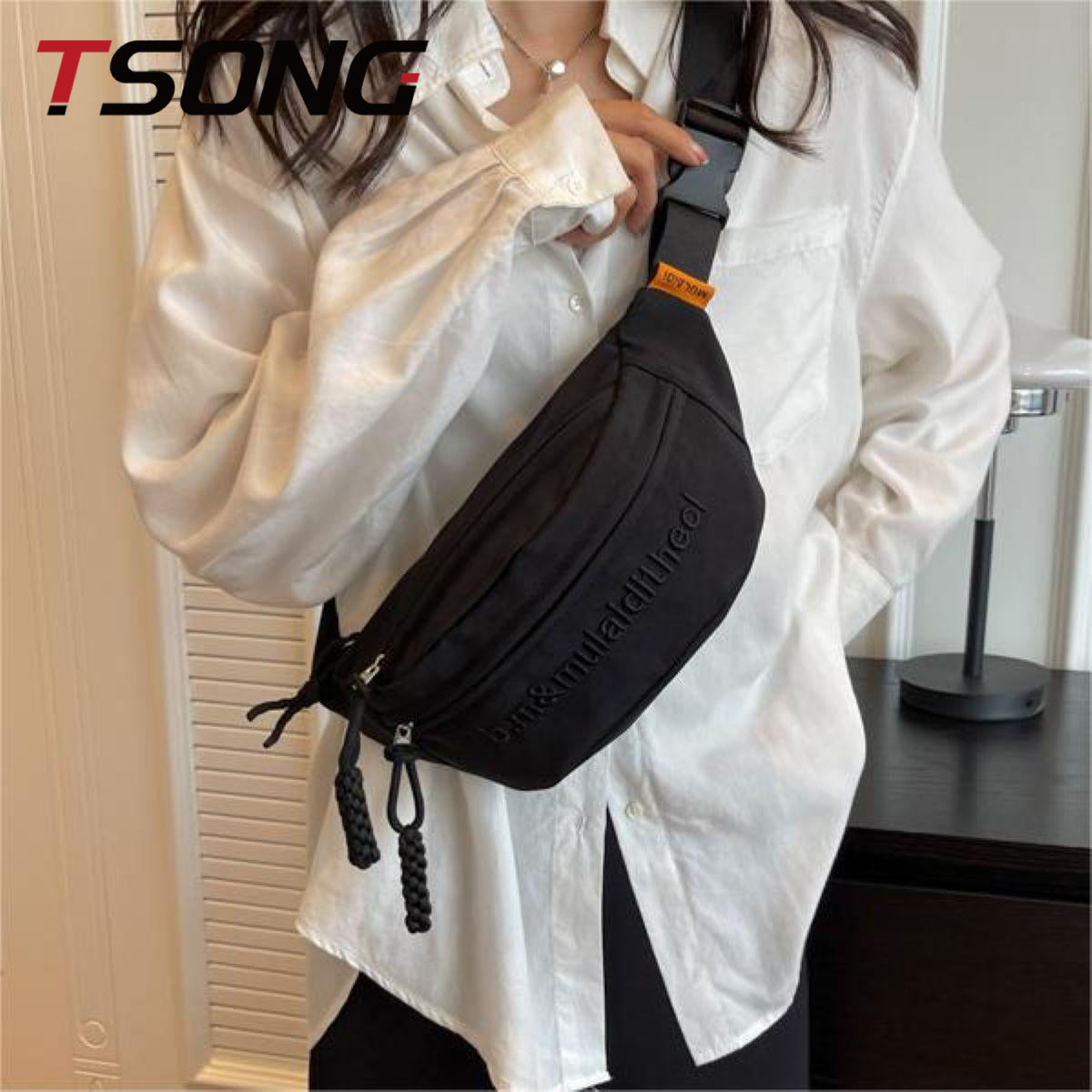 TSONG Waist Bag Embroidered For Men And Women Crossbody Bag Waist Bag Fashion Belt Bag Knit Rope Zipper Chest Bag 6221