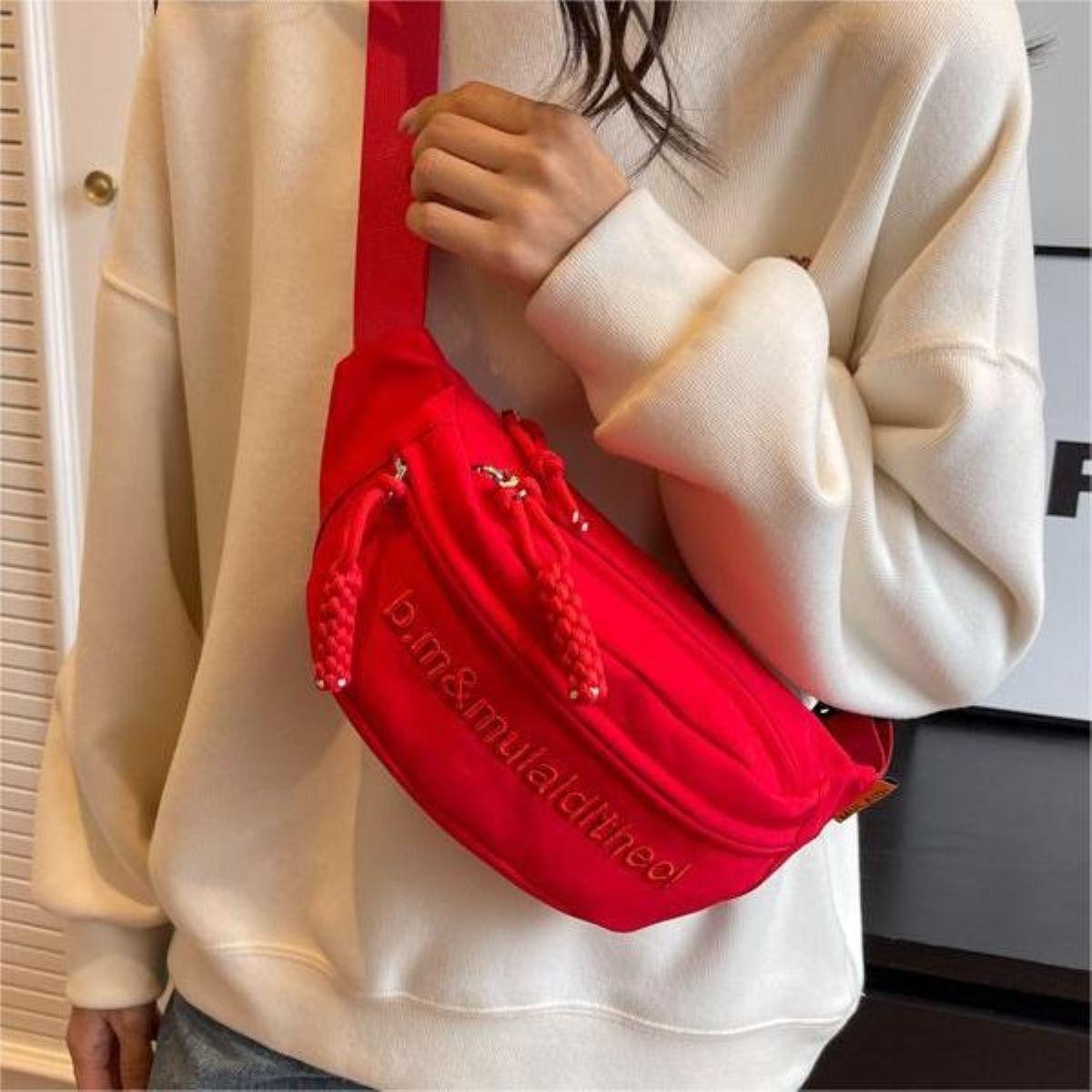 TSONG Waist Bag Embroidered For Men And Women Crossbody Bag Waist Bag Fashion Belt Bag Knit Rope Zipper Chest Bag 6221