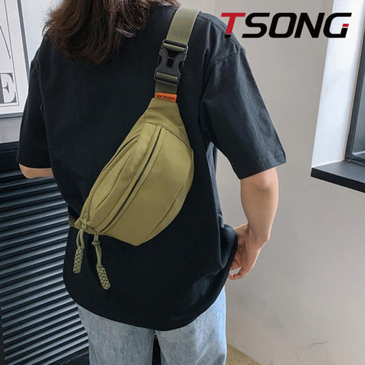 TSONG men's crossbody bag, Japanese minimalist style waterproof and wear-resistant, Instagram fashion cool sports chest bag, waist bag 908